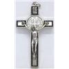 GTBITALY 10.026.11 croce di san benedetto misura 8 cm con riga nera smaltato a mano argento esorcismo esorcista