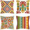HomeStilez Federa per Cuscini 45x45 cm Boemia Geometrico Quadrate Federe Cuscini Coperture Retro Etnici Colorate Copricuscini Decorativi Cotone Lino Federe Cuscino per Divano Letto Casa Soggiorno Camera Set di 4