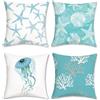 Bonhause 4 Pack Federa per Cuscini Stella Marina 45 x 45 cm Medusa Corallo Blu Costiera Velluto Morbido Copricuscini Decorativi per Divano Letto Auto