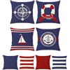 Bonhause Federe per Cuscini Nautica Bussola Ancora Barca a Vela 45 x 45 cm Copricuscini Decorativi Blu Navy e Rosso in Poliestere Biancheria per Divano Letto Auto 4 Pack