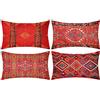 DakTou 4 Pezzi Federa per Cuscino Tappeto Turco Motivo Decorazione Copricuscini Rossa 30x50 cm Lino Etnico Morbido e Confortevole Fodere per Cuscini Bohémien Divano Soggiorno Camera da Letto