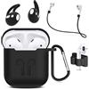 MMOBIEL Custodia antiurto in silicone compatibile con AirPods 1/2 Cover protettivo Skin 6in1 Set con Clip Ganci per orecchie Cinturino (Nero)