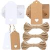 jijAcraft 200 pezzi Etichette Regalo in Carta Kraft Marrone Bianche 9,5x4,5cm con Spago di Iuta, per Bomboniere San Valentino Artigianato