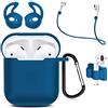 MMOBIEL Custodia antiurto in silicone compatibile con AirPods 1/2 Cover protettivo Skin 6in1 Set con Clip Ganci per orecchie Cinturino (Blu)