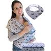 HECKBO Baby Strap - Colore Grigio con Cuori Neri - Include bavaglino e borsa - Lunghezza extra: 520 x 60 cm - Cinghia elastica in cotone di alta qualità per neonati e bambini fino a 15 kg