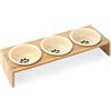 Navaris Set 3X Ciotola Cane Gatto Ceramica - 3X 360ml con Base rialzata in bambù- Set di 3X scodelle con Supporto in Legno per Cibo Acqua croccantini