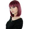 Prettyland C1277 - Parrucca Corta Medio Lunga Taglio Bob Capelli Lisci Colore Prugna Rosso Meches Per Varie Occasioni