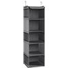 BrilliantJo Organizer Armadio, Portattuto da Appendere con 5 Scomparti con 6 Tasche Laterali a Rete per Vestiti, con 2 Ganci Organizzatore Armadio da 30 x 30 x 108 cm, Grigio
