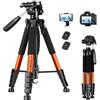 Victiv Treppiede per Fotocamera 182 cm in Alluminio da Viaggio - Leggero e Compatto con Testa Girevole a 3 Vie per Riprese Panoramiche a 360° - per DSLR, YouTube, Living, Vlog - Arancia