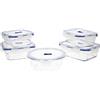 Luminarc Pure Box Active Set di 5 contenitori ermetici in Vetro, Extra Resistenti, Senza BPA, valvola per microonde, Trasparente