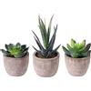 Ounona - Set di 3 piante grasse artificiali con vasi, decorazione per tavolo, casa, balcone, ufficio