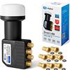hb-digital Quad LNB - Test MOLTO BUONO* - per 4 utenti, filtro LTE, 4 uscite, Full HD 4K, 0,1 dB, con protezione dalle intemperie + 8 connettori F per TV, parabola satellitare - Nero