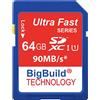 BigBuild Technology eMemoryCards 64 GB Ultra veloce 80 mb/s classe 10 scheda di memoria SDXC per Canon EOS 700d fotocamera