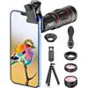 APEXEL 18x Lente per Telescopio, Obiettivo Grandangolare da 0,63x e Obiettivo Macro 15x, Fisheye da 198 °, Treppiede Flessibile per iPhone e la Maggior Parte degli Smartphone