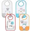 Ti TIN Confezione Da 4 Bavaglini Impermeabili Stampati 73% Cotone - 27% Poliestere | Set Di 4 Bavaglini Per Bambini Da 6 a 18 Mesi con Nastro Autochiudente, 25x35 cm