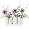 Jinfa Set di 7 mini vasi in ceramica bianca su base (26×8×12 cm) - Vasi artigianali uniti per centrotavola e decorazione casa nordica