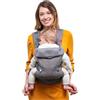 YOU+ME Marsupio neonato 0-36 Mesi (3,2-15 kg) - Marsupio bambino, Tutte le posizioni, ergonomico, regolabile e traspirante con pannelli in rete 3D e bavaglino 2-in-1 (Grigio)