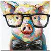 Fokenzary dipinto su tela di un simpatico maialino con occhiali in stile pop art realizzato a mano con struttura di sostegno pronto per essere appeso alla parete 24x24in