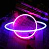 YUNYODA Pianeta Luce al neon, Blu Rosa Pianeta Insegne al neon Illuminano Arte Decorazione della parete Batteria impermeabile alla luce/Luce notturna a LED azionata tramite USB per bambini in festa