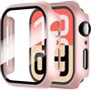 Diruite 2 Pezzi Cover per Apple Watch SE 3/2/1 /Series 6 5 4 44mm Vetro Temperato Pellicola Protettiva,PC Rigido Case Protettiva Ultrasottil Custodia,Oro Rosa,44mm