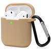 KOKOKA Custodia in Silicone da Appendere Compatiblile con AirPods 2 & 1, Custodia Protettiva per AirPods, Airpods Case Cover LED Anteriore Visibile Moschettone Portachiavi, Khaki