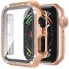 Obastyle Custodia per Apple Watch Series 3/2/1 con Glitter Diamante, Cover Rigida Protezione e Pellicola Protettiva per iWatch 38/40/42/44mm, Sensibile Touch, Donna e Ragazza (38MM, Oro Rosa)