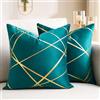 DecorMommt Federa Cuscini 40x40Cm Cuscini per Divani Moderni Cuscino in Velluto Linee Blu Verde e oro Copricuscini Federe per Soggiorno Camera Letto panca Auto Decorazione 2 pezzi