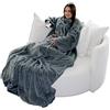 Brandsseller, soffice coperta TV con maniche, in effetto cashmere, sacco copripiedi e 2 tasche per smartphone/telecomando e molto altro ancora, Poliestere, Grau, 150 x 180 cm