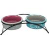Trixie Doppia ciotola con supporto Trixie Eat on Feet per gatti - 2 x 300 ml, Ø 12 cm (grigio chiaro/rosa antico/azzurro)