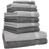 Betz set di 10 asciugamani Premium 100% cotone 2 teli doccia 4 asciugamani 2 asciugamani per ospiti 2 guanti da bagno colore antracide e grigio argento