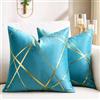 DecorMommt Blu Pavone Copricuscini 45x45Cm Federe Cuscini In Velluto Decorativi Quadrati Federa Cuscino Divano Geometrica Federe per Soggiorno Camera Letto Auto Decorazione Set di 2