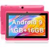 Haehne Tablet 7 Pollici Android 9 Tablet PC, Quad-Core, RAM 1 GB, Memoria 16 GB, 1024 * 600 HD IPS, Batteria 2500mAh, Doppia Fotocamera/WiFi/Bluetooth, Rosa