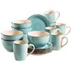 MÄSER Bel Tempo II Servizio da Colazione per 6 Persone, Stile Vintage, in Ceramica Dipinta a Mano, Set da 18 Pezzi, Colore Turchese, Gres porcellanato