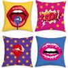 Bonhause 4 Pack Federa per Cuscini Pop Art 45 x 45 cm Labbra Pois Velluto Morbido Copricuscini Funky Moderno Decorativi per Divano Letto Auto