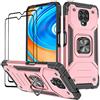 KANSi Cover compatibile per Xiaomi Redmi Note 9 Pro/Redmi Note 9S, Vetro Temperato [2 Pack] Custodie Silicone TPU 360° Rotante Anello Magnetica Anello Ring Supporto Bumper - Rose Gold