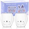 SHENDONG Set di tazze con orsetto carino da 2 Tè dell'orso delle tazze carine Tazza di caffè Tazza Latte 250ml Tazzine da caffè in vetro isolante a doppia parete Regalo di vetro per Compleanno San Valentino