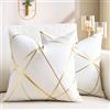DecorMommt Federa Cuscini 45x45Cm Cuscini per Divani Moderni Cuscino in Velluto Linee bianche e oro Copricuscini Federe per Soggiorno Camera Letto panca Auto Decorazione 2 pezzi