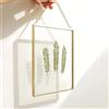 DÉCOCO 25x20cm Cornici fatte in rame Ottone Appeso Galleggiante Oro Geometrico Ornamento Pianta Esemplare Clip Decorazioni verticali moderne Cartoline Artwork Frame Solo cornice in vetro
