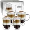 Creano Tazza Thermos a Doppia Parete in Vetro Borosilicato con Manico - 4x 400ml DG-SH - Set 4 Pezzi per Cappuccino Caffè Tè Latte Bicchieri Isolanti Trasparenti Design Elegante Regalo Perfetto