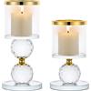 Sziqiqi Portacandele a Colonna in Cristallo, Set di 2 Candelieri in Vetro Trasparente, Candelabri Centro Tavola Moderno per Soggiorno Matrimonio Porta Candele per Decorazione Natalizia, Oro