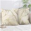 Bonhause Federe per Cuscini Foglie Stampa d'oro 45 x 45 cm Copricuscini Decorativi Beige Crema in Velluto Morbido per Divano Letto Auto 2 Pack