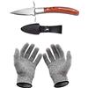 Hondex Set con coltello per ostriche e guanti resistenti al taglio, apricostriche, guanti protettivi per conchiglie o formaggi duri. Oyster Knife (cucina, giardinaggio, fai da te) (Marrone, Grande)