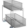 WENKO Scaffale divisorio Gioma, portaoggetti a 2 ripiani e cestello estraibile per armadietto o piano cucina, in metallo verniciato a polvere, 35 x 33,5 x 18,5 cm, argento opaco