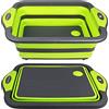 NEWOSTER Tagliere pieghevole - Tagliere multifunzionale, scolapiatti e lavabo, scolapiatti e scolapiatti da cucina con forbici, cestino portatile per campeggio, picnic, barbecue (verde)