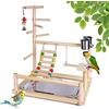 RoseFlower Supporto per Uccelli in Legno, Parco Giochi/Palestra/Set di Giocattoli, Trespolo per Pappagalli, Supporto per Pappagallo Portatile da Tavolo, con Posatoi, Scale, Altalena, Vassoio #4