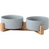 SP SEMPRE + doppie ciotole in ceramica per gatti e cani di piccola taglia da 12.8cm l'una in bambù, 2x400ml rialzate e sollevate da terra con base antiscivolo (DOPPIE 12.8 CM, GRIGIO)