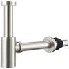 Keymark - Sifone universale in ottone per lavabo e lavandino, 1 1/4 x 32 mm, con scarico su misura, antiodore, rotondo, colore: nichel spazzolato