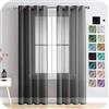 MRTREES Tende per Interni Voile Semi Trasparenti Nero 2 Pezzi con Occhielli 140x225 CM Tenda a Panello Tende Leggere Morbida per Camera da Letto e Soggiorno Finestra Moderne
