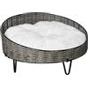 PawHut Cuccia per Cani e Gatti Rialzata in Rattan PE, Lettino per Cani di Taglia Piccola con Cuscino in Peluche Lavabile, Grigio Scuro