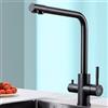 CECIPA PURE-B Rubinetto da cucina a 3 vie, Miscelatore per lavello con due uscite d'acqua: acqua filtrata e acqua calda/fredda - Becco orientabile a 360° in acciaio inossidabile 304, nero